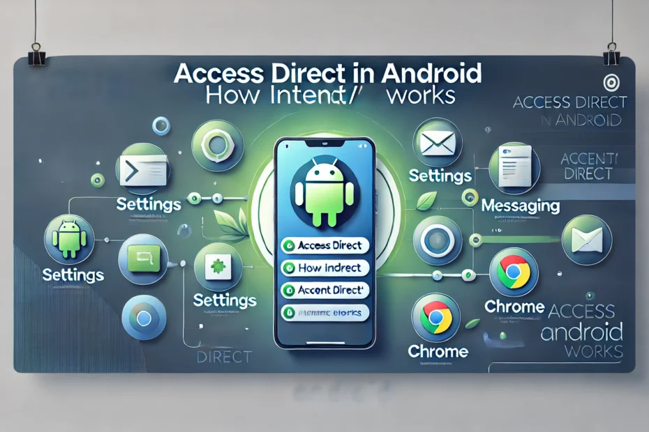 DALL·E 2024 11 30 23.12.28 A modern and clean horizontal banner design for an article about Access Direct in Android How intent Works. The banner features an Android phone